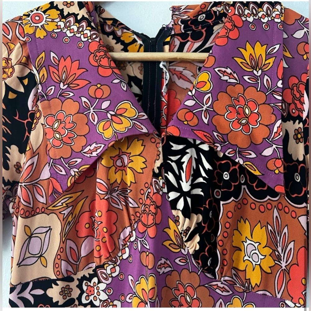 VTG 70’s Amazing Floral Paisley Mix Print Maxi Dress- Wing Collar -Sz 12 EUC ✌️🌼 - Picture 4 of 16